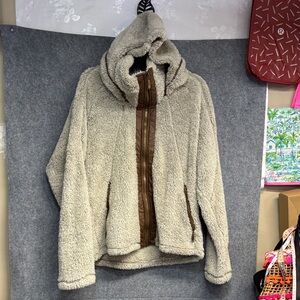 I5 teddy bear faux leather trim Cozy Sherpa Hoodie Jacket coat XL